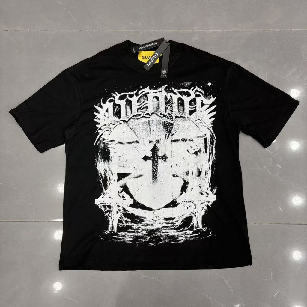 GUAPI Distressed Rhinestone Graphic T-Shirt