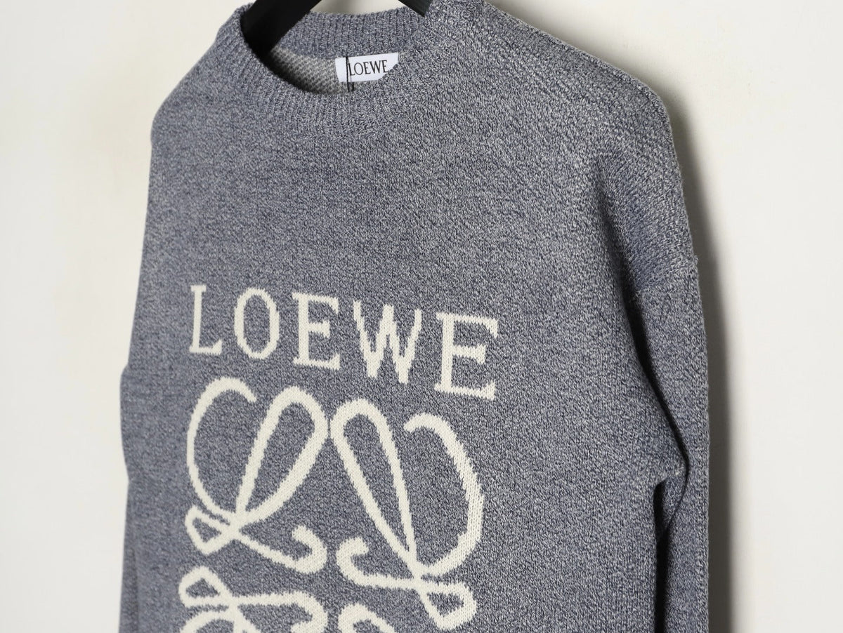 Loewe Anagram and Lettering Crewneck Knit Sweater - Gray